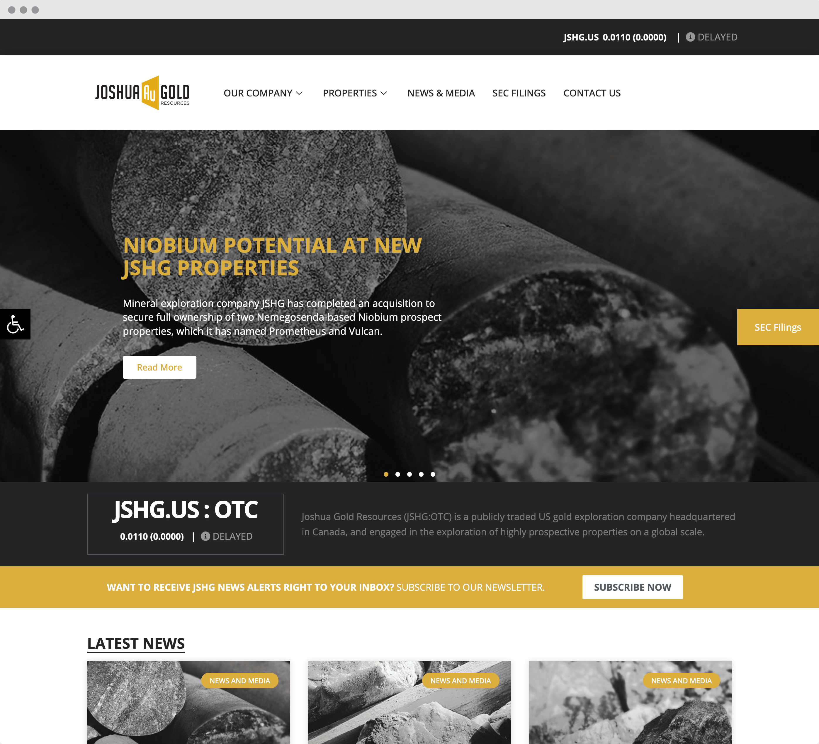 Joshua Gold Resources Website Screenshot